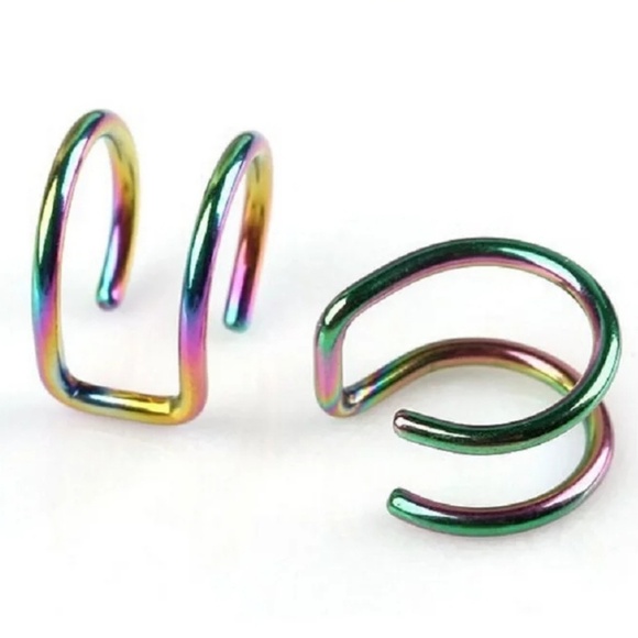 Pair of Double Ear Cuff Clip Earnings Blue - Picture 4 of 7